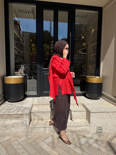 26SS619 Elix Linen Kadın Kimono Kırmızı