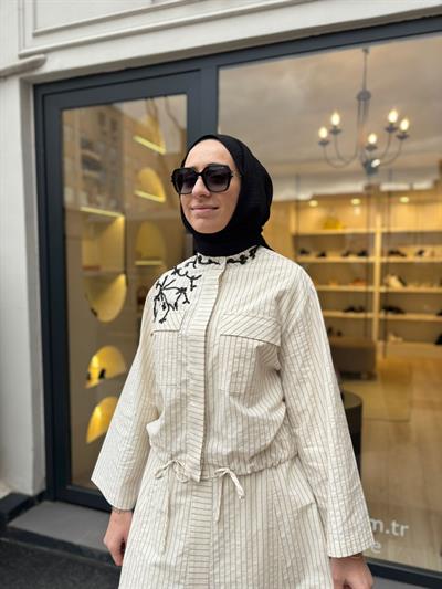 26SSCEK0016 Lita Kadın Ceket Siyah Çizgili