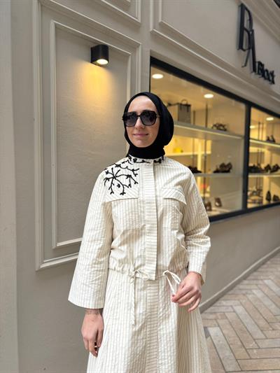 26SSCEK0016 Lita Kadın Ceket Siyah Çizgili