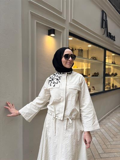 26SSCEK0016 Lita Kadın Ceket Siyah Çizgili