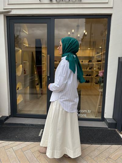 26SSGOM0001 Elsi Kadın Gömlek YEŞİL ÇİZGİLİ