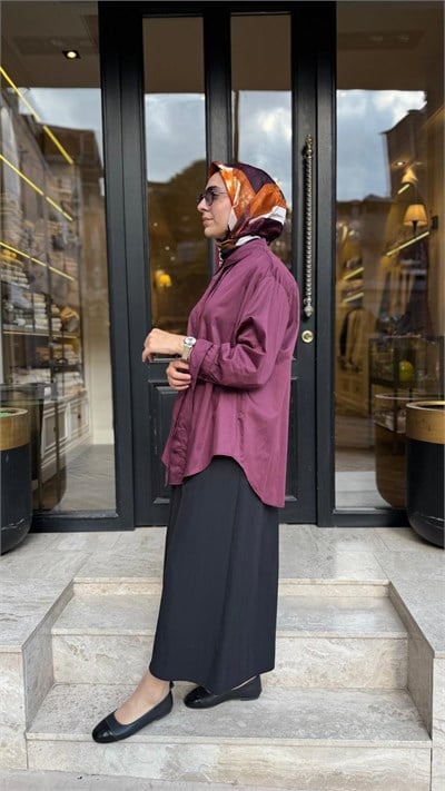 27FW205 Çift Patlı Pamuk Kadın Gömlek Bordo