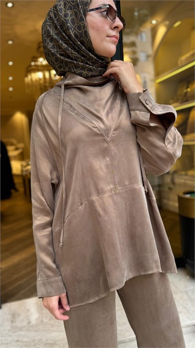 27FW227 Dikiş Detay Kadın Bluz Haki Yeşil