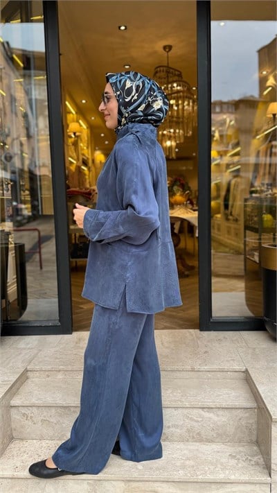 27FW227 Dikiş Detay Kadın Bluz Indigo