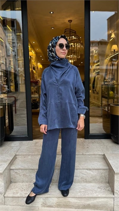 27FW227 Dikiş Detay Kadın Bluz Indigo