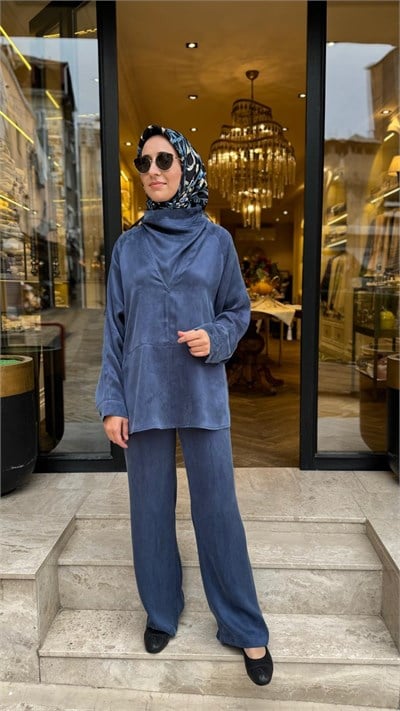 27FW227 Dikiş Detay Kadın Bluz Indigo