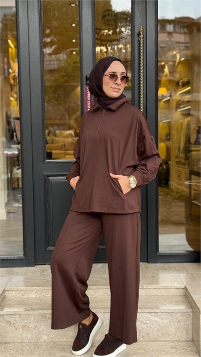 27FW228 Nakışlı Kadın Takım Kahve
