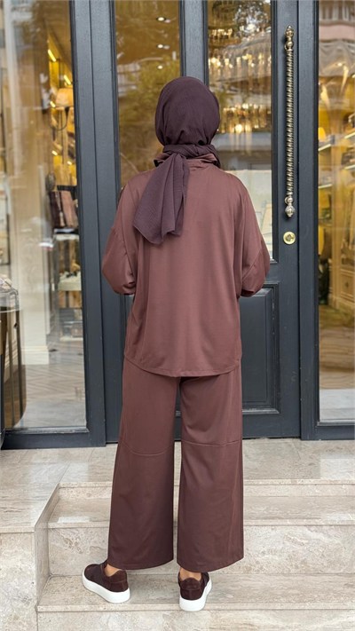27FW228 Nakışlı Kadın Takım Kahve
