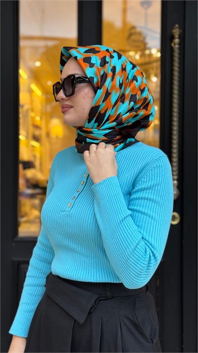 27FW229 Düğmeli Triko Kadın Bluz Mavi