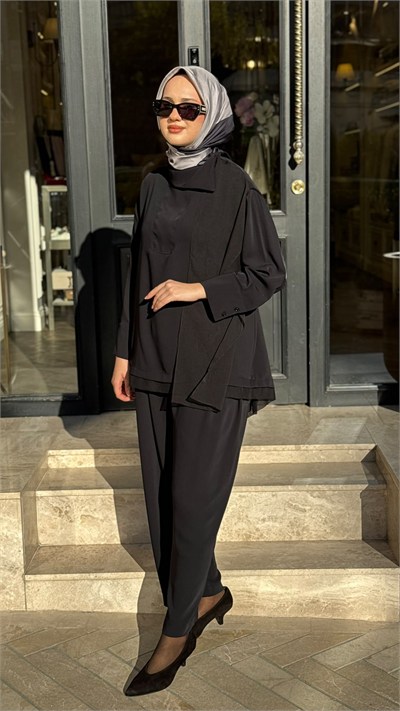 27FW239 Tül Detay Kadın Takım Siyah