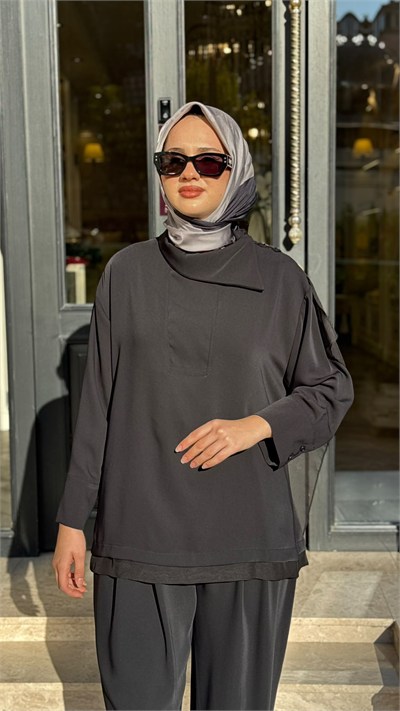 27FW239 Tül Detay Kadın Takım Siyah