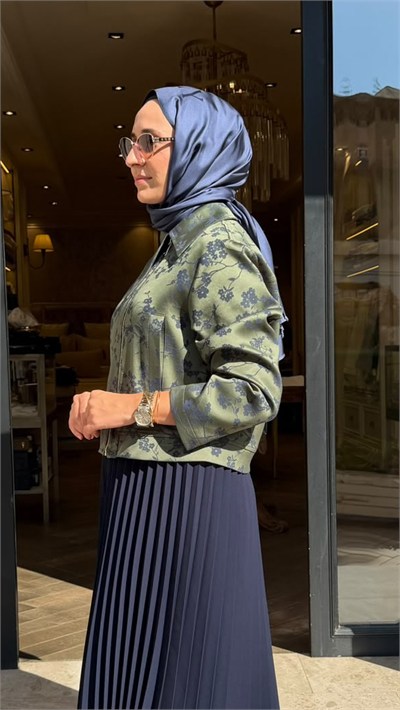 27FWCEK0019 Elenor Desenli Kadın Ceket Yeşil