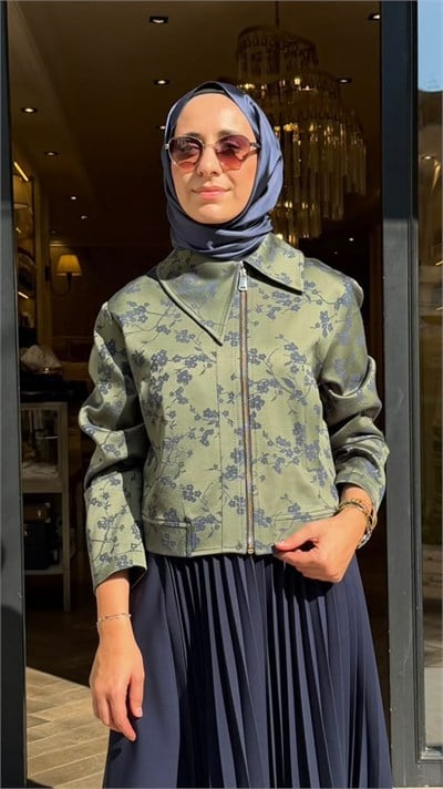 27FWCEK0019 Elenor Desenli Kadın Ceket Yeşil