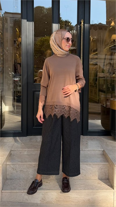 27FWTRI0018 Harmony Dantelli Kadın Triko Camel