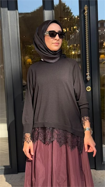 27FWTRI0018 Harmony Dantelli Kadın Triko Siyah