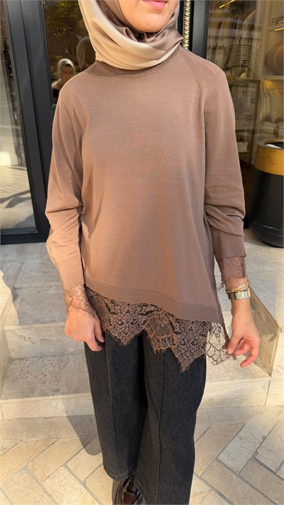27FWTRI0018 Harmony Dantelli Kadın Triko Camel