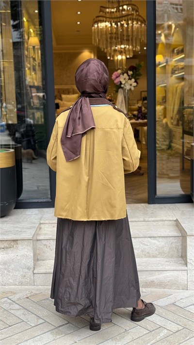 27KMHLTRN25146 Artisan Yaka Kadın Kap Camel