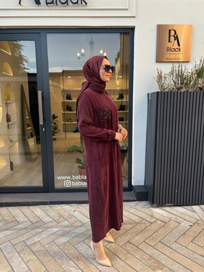 303885 Cep İşlemeli Kadın Elbise Bordo