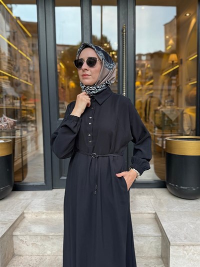 303893 Düğmeli Kadın Elbise Siyah