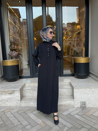 303893 Düğmeli Kadın Elbise Siyah