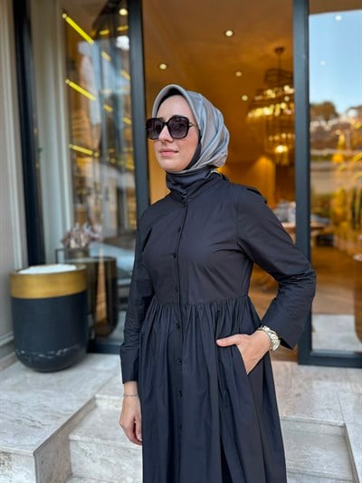 303898 Kemerli Kadın Elbise Siyah