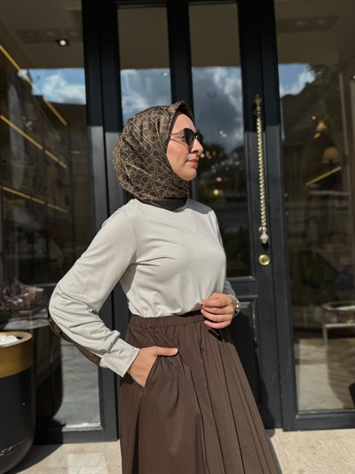 303906 Paraşüt Detay Kadın Elbise KAHVE-BEJ