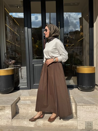 303906 Paraşüt Detay Kadın Elbise KAHVE-BEJ