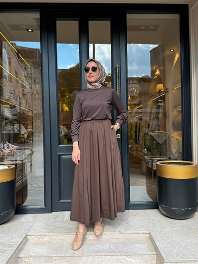 303906 Paraşüt Detay Kadın Elbise Kahve
