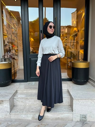 303906 Paraşüt Detay Kadın Elbise Siyah-Bej
