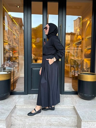 303906 Paraşüt Detay Kadın Elbise Siyah