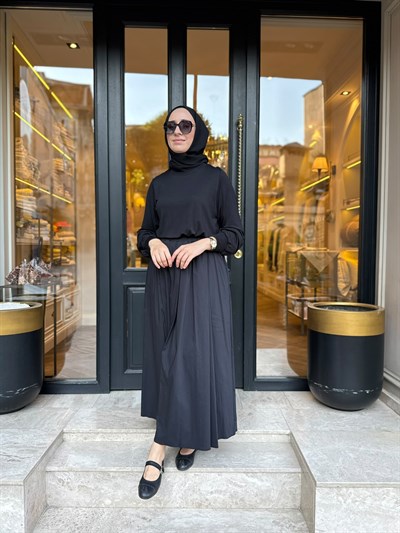 303906 Paraşüt Detay Kadın Elbise Siyah