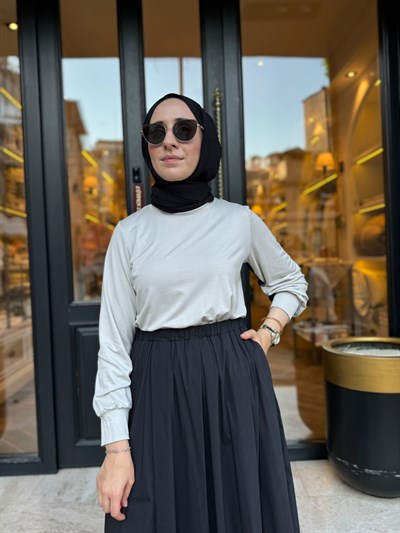 303906 Paraşüt Detay Kadın Elbise Siyah-Bej