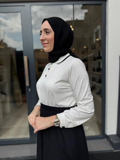 303907 Yaka Detay Kadın Elbise Beyaz