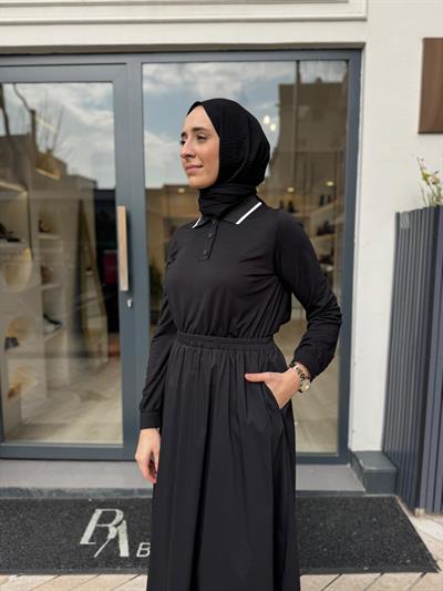 303907 Yaka Detay Kadın Elbise Lacivert