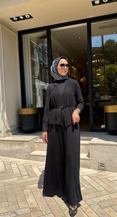 303926 Tül Detay Kadın Tulum Siyah