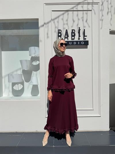 38004 Dantel Detaylı Kadın Takım Bordo