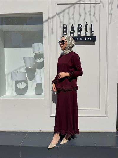 38004 Dantel Detaylı Kadın Takım Bordo