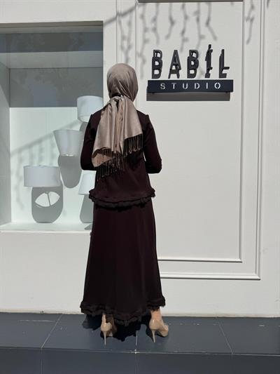 38004 Dantel Detaylı Kadın Takım Kahve