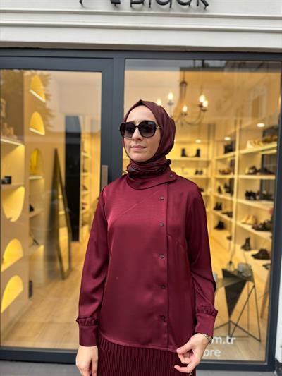 38015 Düğmeli Kadın Takım Bordo