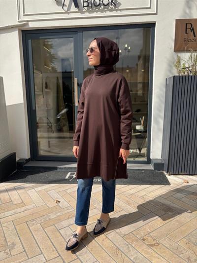 38020 Fermuar Detay Kadın Tunik Kahve