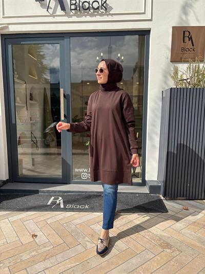 38020 Fermuar Detay Kadın Tunik Kahve