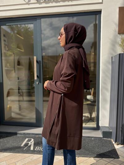 38020 Fermuar Detay Kadın Tunik Kahve
