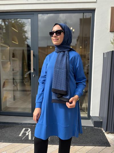 38020 Fermuar Detay Kadın Tunik Saks Mavi