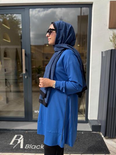38020 Fermuar Detay Kadın Tunik Saks Mavi