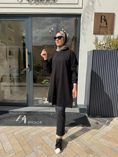 38020 Fermuar Detay Kadın Tunik Siyah