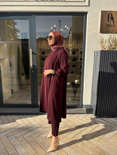 38028 Fermuar Detay Kadın Takım Bordo
