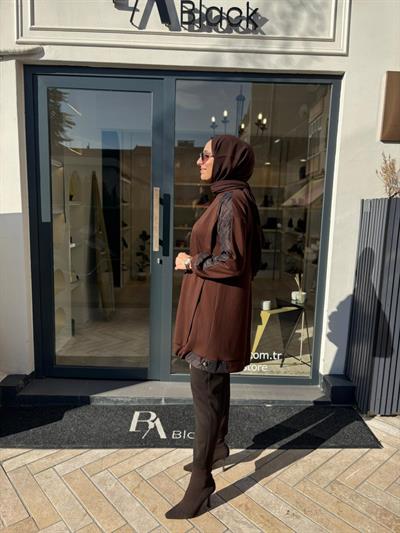 38040 Paraşüt Detay Kadın Tunik Kahve