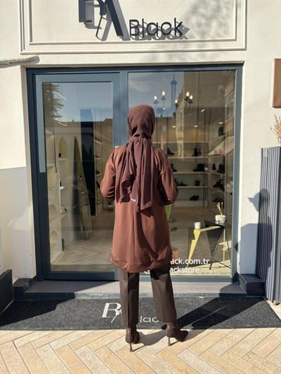 38040 Paraşüt Detay Kadın Tunik Kahve