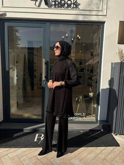 38040 Paraşüt Detay Kadın Tunik Siyah