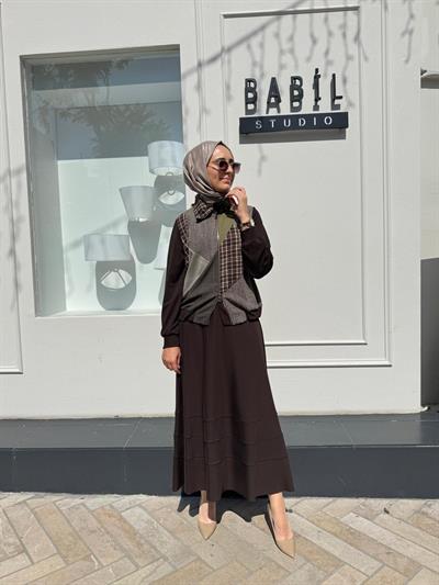 38200 Parça Desen Kadın Takım Kahve